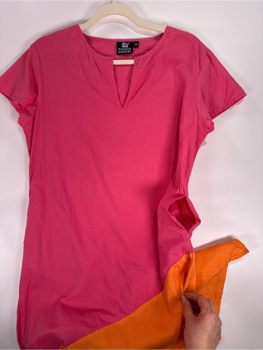 Madison Mathews Color Block Diagonal Maxi Dress Cotton Pink Orange M - Picture 5 of 11